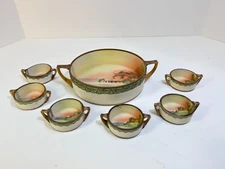 Vintage Nippon Mast Salt Bowl with Set of 7 cellars, Hand painted. Beautiful