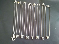 Initial Letter Alphabet Pendant Charm Necklaces 16" Silvertone Clear Crystals