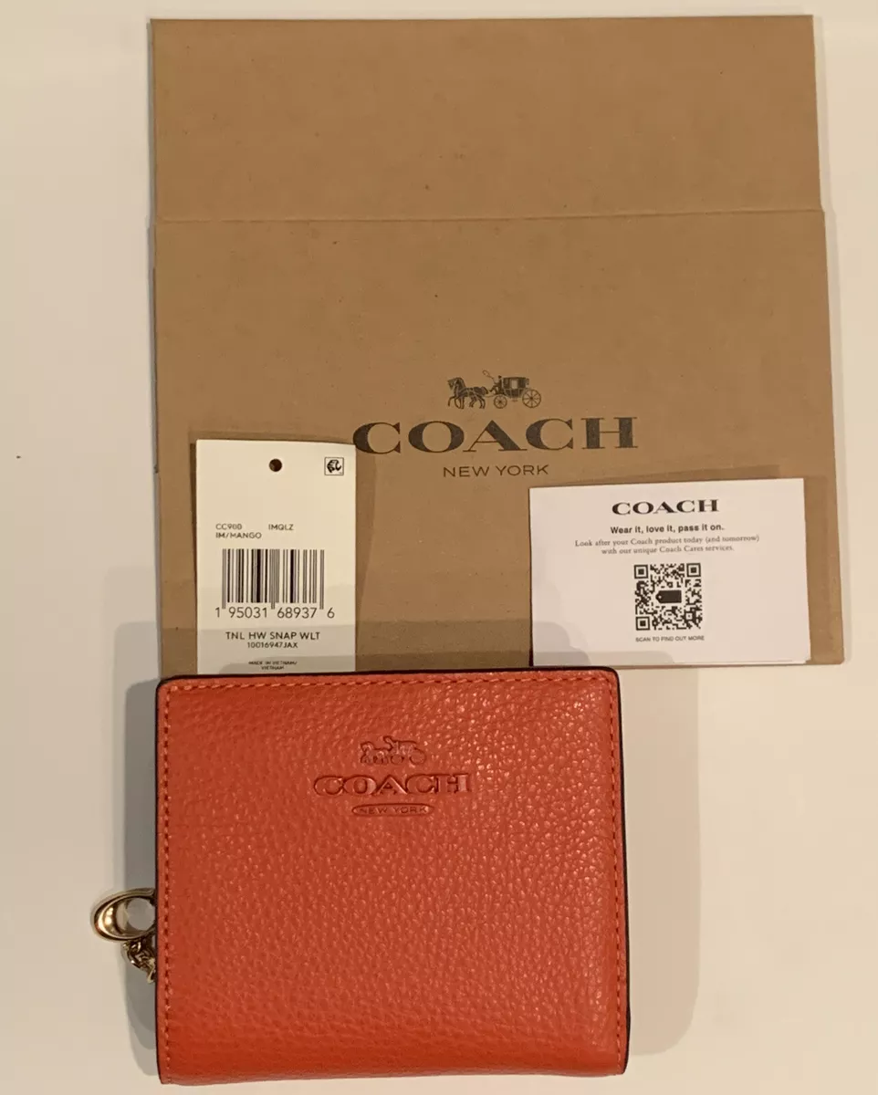 Coach CC900 Mango Orange Pebbled Leather Snap Card Case Wallet C Charm 178 BOX
