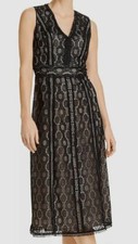 $1299 Elie Tahari Womens Black V-Neck Geo Crochet Lace Shift A-Line Dress Size 6