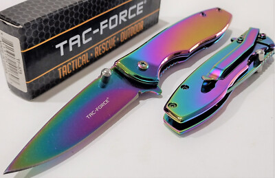 TAC-FORCE Full Rainbow Drop Point Spring Open Assisted Folding Pocket Knife