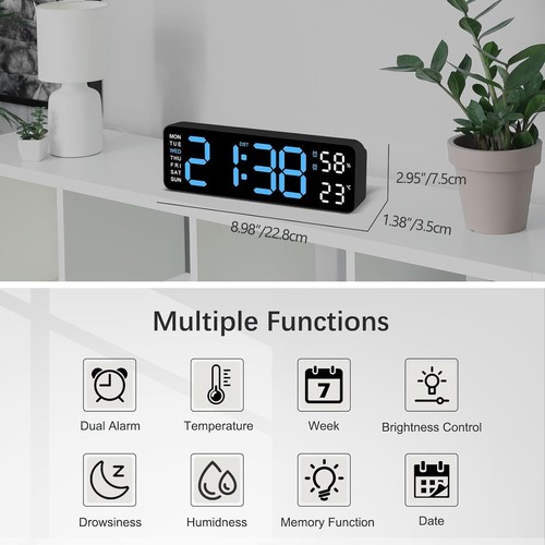 LED Large Digital Wall Desk Clock l Temperature Date Week Display10 - Picture 2 of 12