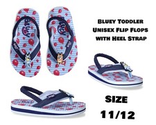Bluey Toddler SIZE 11/12 Boy Flip Flops with Heel Strap Color BLUE NWT