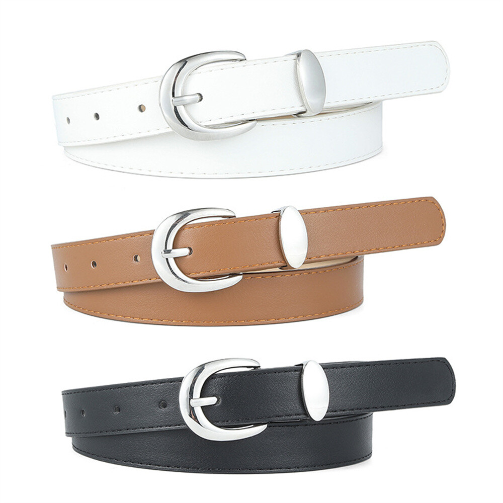 Women Lady Silver Metal Buckle Skinny Faux Leather Belt  display picture 1