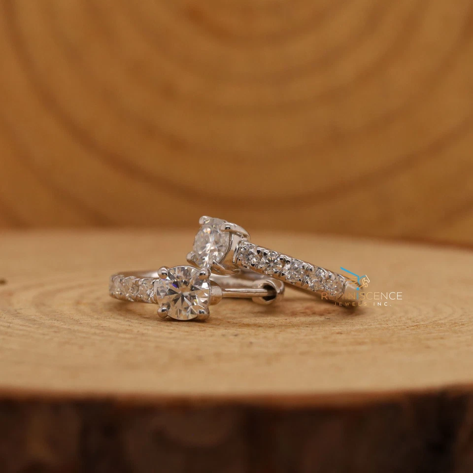 Lab Grown 1.05 TCW Round CVD Diamond 14K Gold Woman's Wedding Hoop Earrings - Image 3 of 4