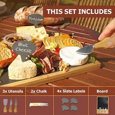 WOODEN CHARCUTERIE BOARD SET, LARGE SLATE & BAMBOO CUTTING BOARD FOR CHEESE MEAT