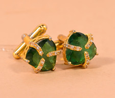 Emerald Green Zircon Cufflinks - Silver Gemstone Minimalist Luxury Jewelry