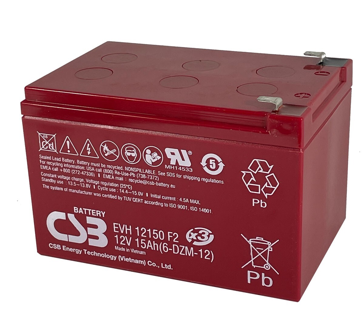 CSB EVH 12150 Cyclic Sealed Lead Acid Battery 12V 15Ah EVH12150 SLA