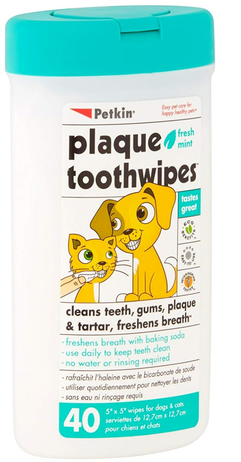 PETKIN PET DOG CAT PLAQUE TOOTHWIPES FRESH MINT CLEAN TEETH ORAL CARE 40PCS
