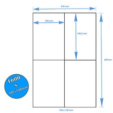 1600 Etichette Bianche Adesive 105x148 su foglio A4 per Stampanti Laser Inkjet