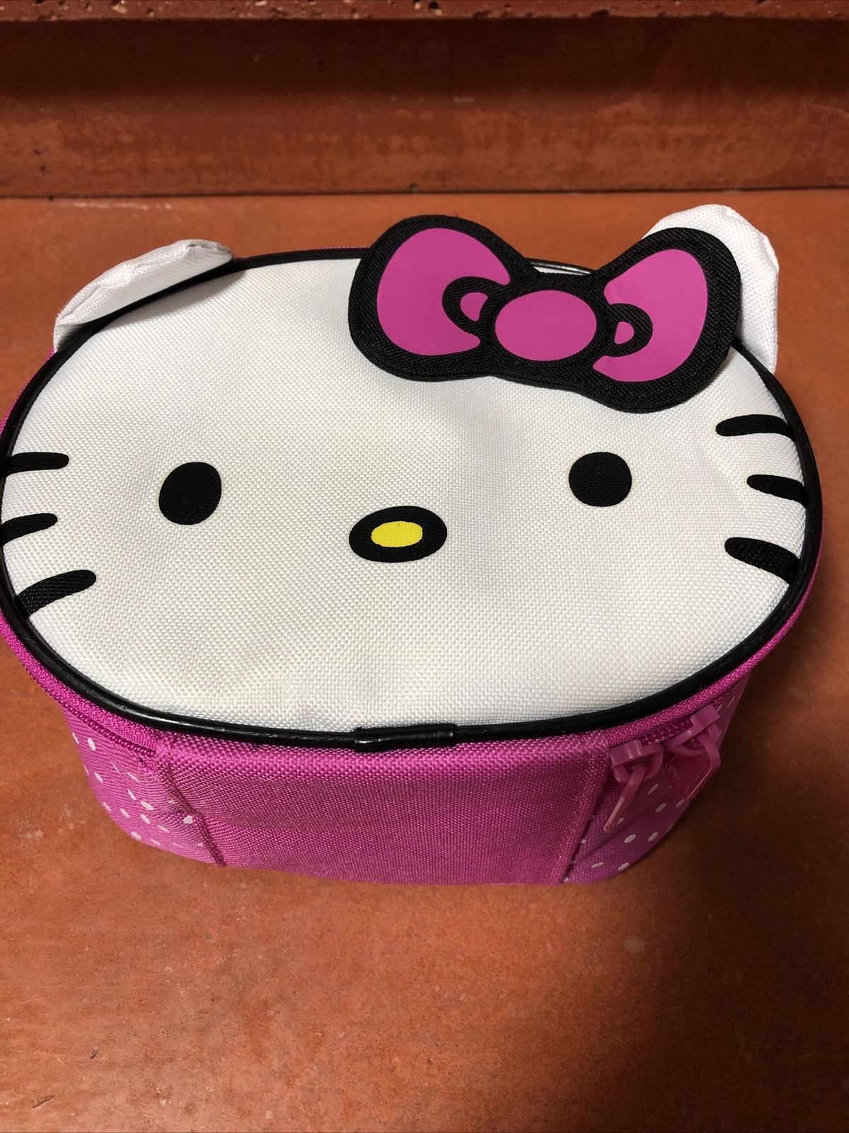 Hello Kitty Face Pink Polka Dot Lunch Bag Lunch Box Tote EUC SUPER CUTE