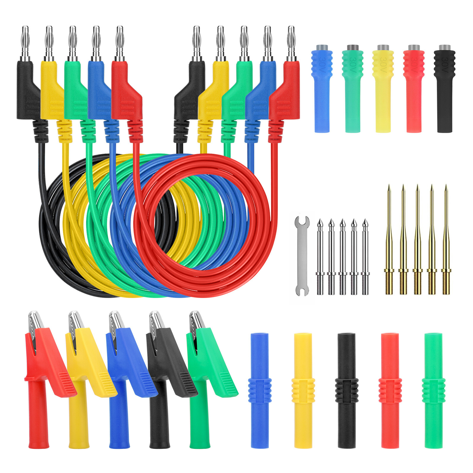 30pcs Multimeter Test Lead Kit 4mm Banana Plugs Probes Alligator Clips Wire Tool