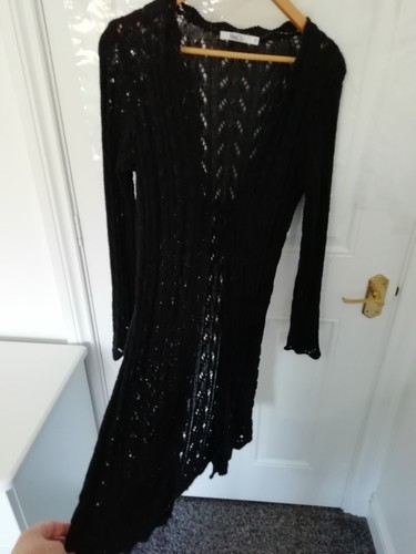 Top cardigan M&CO S nero stile uncinetto cravatta lunga davanti Boho Lagenlook anni 90 Y2K - Foto 5 di 11