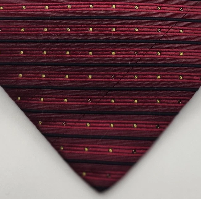 Corbata Halston Hombre Rayas Rojas y Azules con Lunares Dorados 100% Seda L59 1/4"W4" Foto 2 de 4