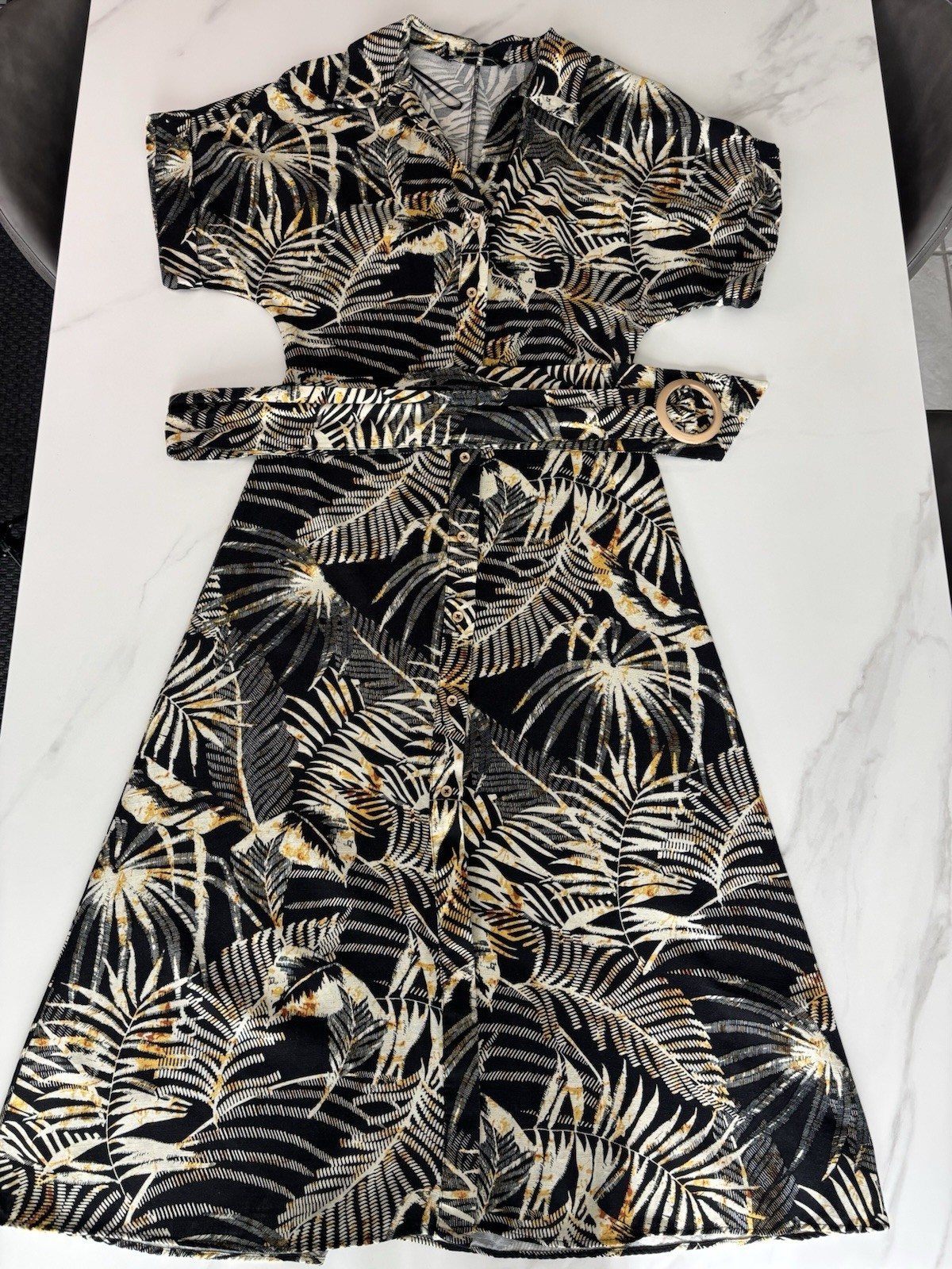 Zara Teopical Print Black Yellow midi dress sz S image 2
