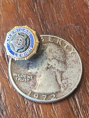 Vintage American Legion Lapel Pin Gold w Blue Enamel US Military Veteran Service - Picture 1 of 6