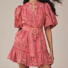 Farm Rio x Anthropologie Short-Sleeve Button-Front Mini Dress, Retail $230