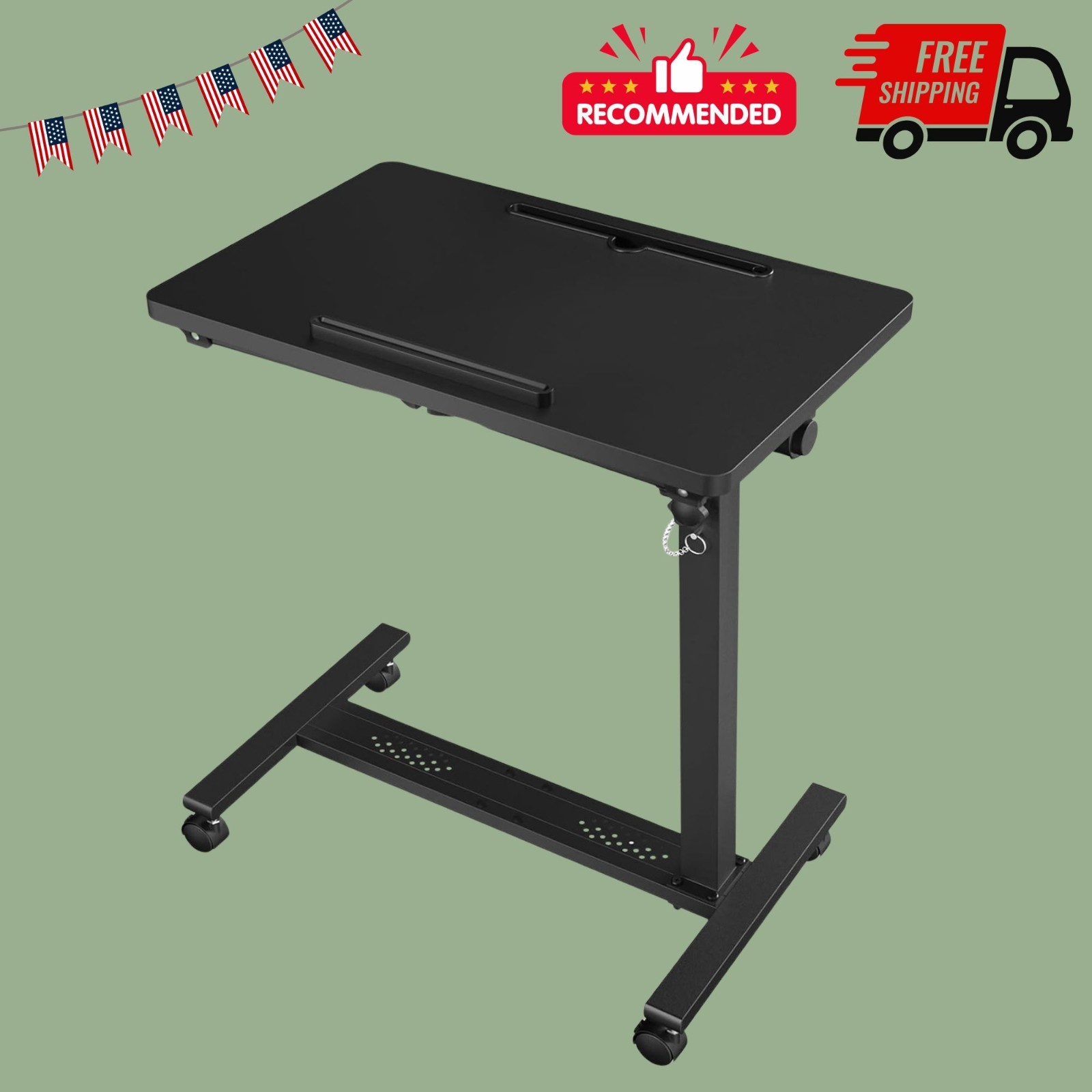 Adjustable Overbed Bedside Table Rolling Hospital Bed Laptop Desk With Wheels