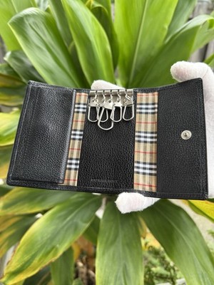 Burberry Black Leather Key Case Nova Check Authentic