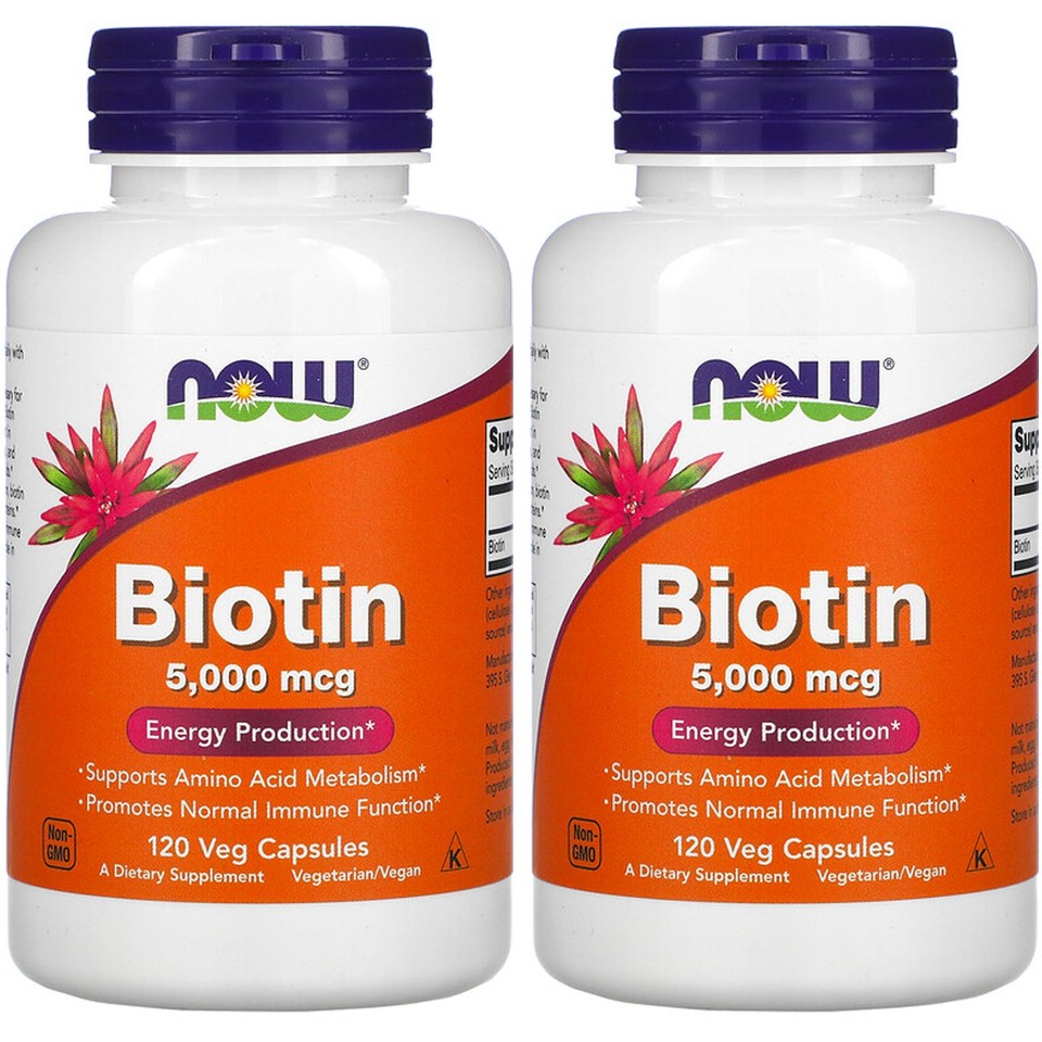 Now Foods, (2 Pack) Biotin, 5,000 mcg, 120 Veg Capsules