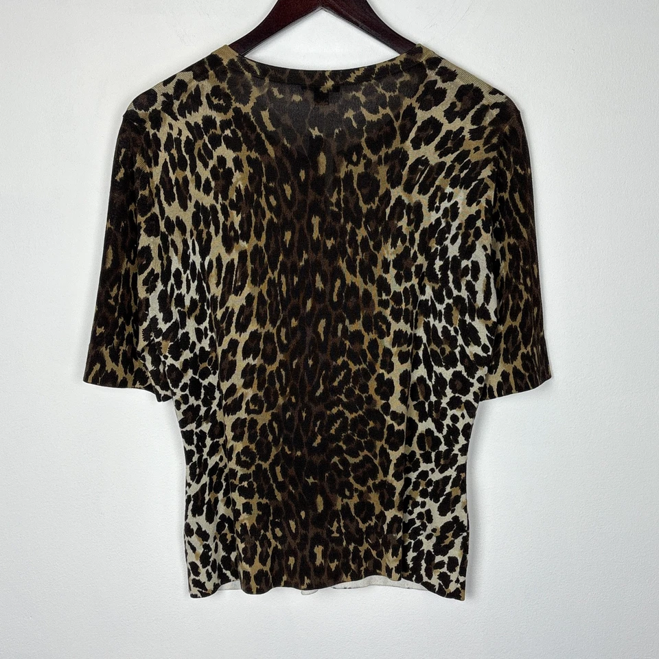 Cardigã suéter feminino Lafayette 148 estampa de leopardo animal tamanho G leve - Imagem 4 de 4