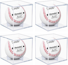 4 Pack Baseball Display Case UV Protected Acrylic Clear Baseball Holder Square C