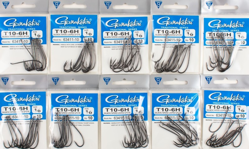 (LOT OF 10) GAMAKATSU T10-6H SALMON TAPERED LOOPED SZE UP-EYE 1/0 63411-10 J4291