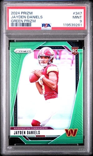 2024 PANINI PRIZM GREEN PRIZM #347 JAYDEN DANIELS PSA 9