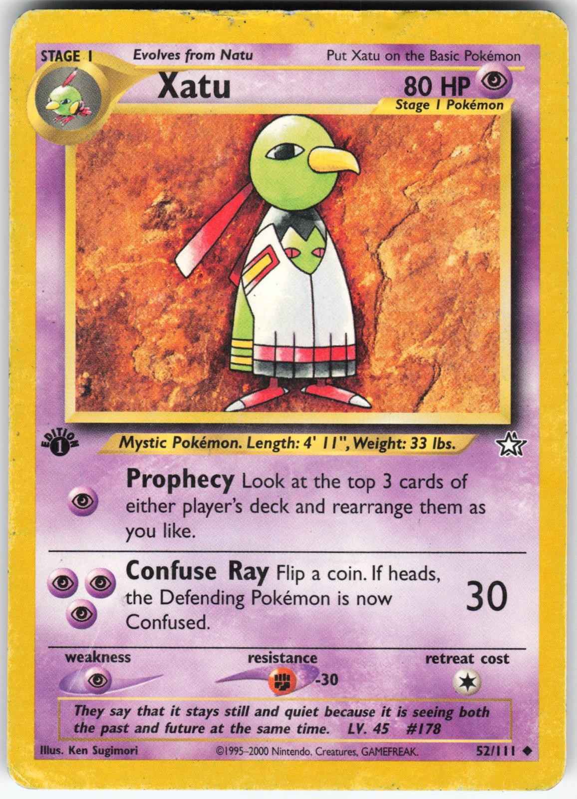 Xatu 52/111 Uncommon Neo Genesis Pokemon Moderately Played 1st Edition psychic