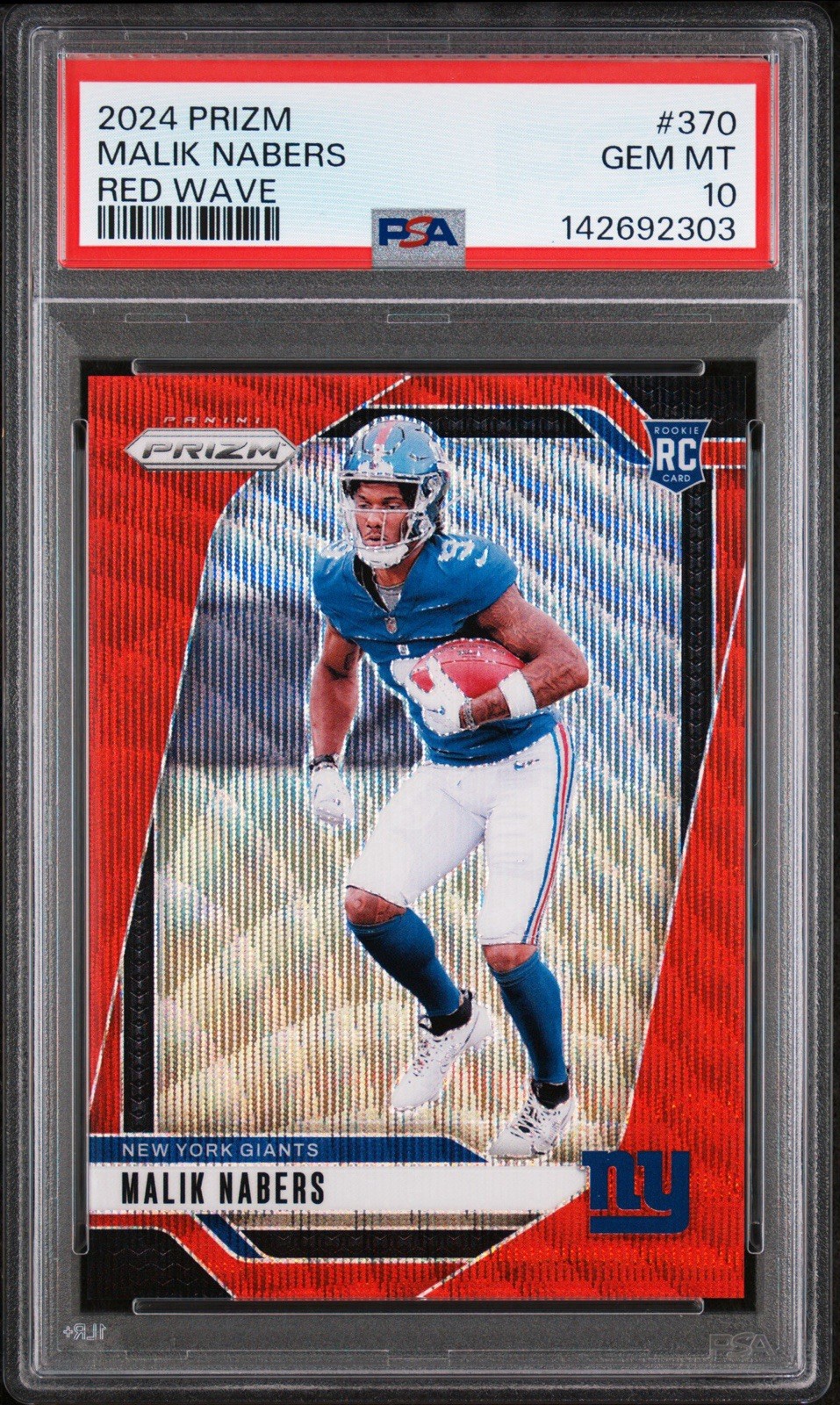 Malik Nabers 2024 Prizm Red Wave Prizm Rookie /149 New York Giants #370 PSA 10
