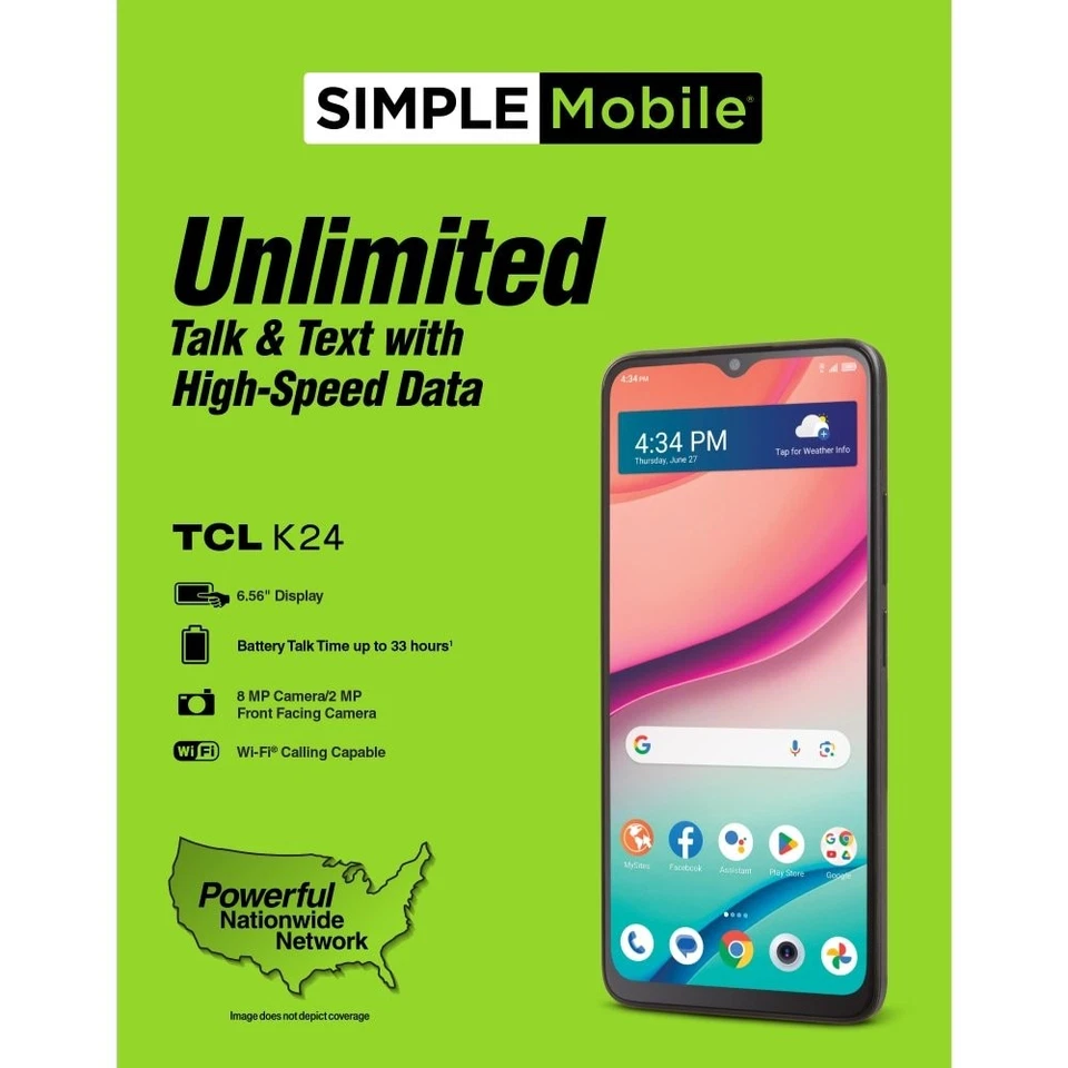 Simple Mobile K24 4G LTE Prepaid Smartphone – 64GB, Android 14, 6.56" HD+, Black - Image 4 of 4