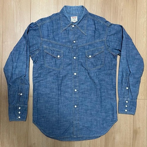 Warehouse, Warehouse Western Shirt Chambray Beige Mens Vintage Size M Japan