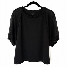 Banana Republic Womens Small Black Blouse Sheer Sleeve Stretch Knit Top