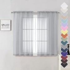 Light Grey Sheer Curtains 54 Inch Length 2 Panels, Airy  Breathable Solid