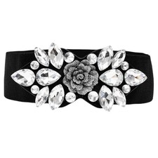 Elastic Rhinestone Belts for Women-Crystal Wide Stretchy Belts X-Large Flower