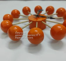 Steel Ball Modern Clock 12" Wall Clock Orange George Nelson Retro Mid-Century