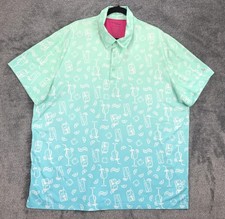 Birdie Bound Polo Shirt Mens 3XL Aqua Blue Gradient Drink Pattern Stretch Golf