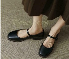 Women Spring Fall Slip on Flats Ankle Strap Casual Leisure Work Square Toe Shoes