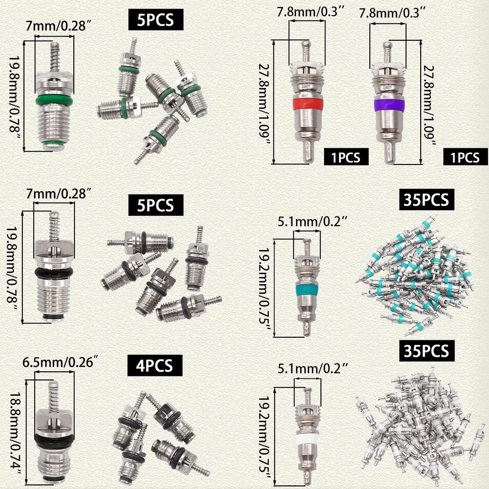 For Ford 102pcs 134A R12 Car Air Conditioning Repair A/C Valve Core Remover Tool - Image 3 of 4