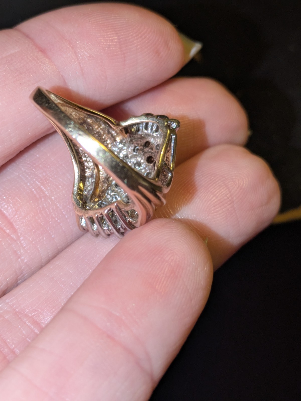 14kt Solid Gold Diamond Waterfall Cocktail Ring S… - image 5