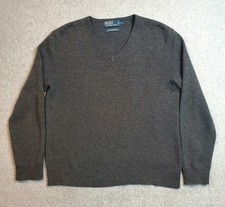 Polo Ralph Lauren Sweater Mens Large Gray V Neck 100 Lambs Wool Pullover Knit