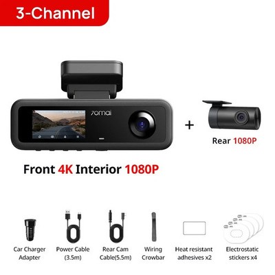 70mai T800E Dash Cam 3-Channel 4K Front 1080P Rear Interior GPS WiFi 6 Voice