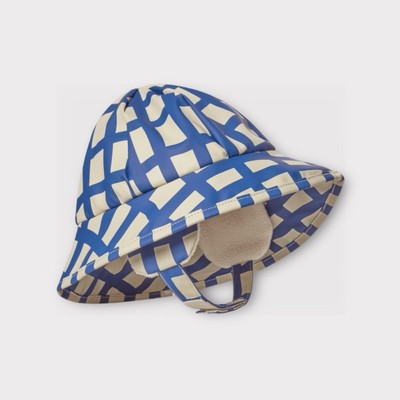 Garbo & Friends Fleeced Lined Blue & Beige Plaid Rain Hat