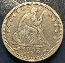1853 Arrows & Rays Seated Liberty Quarter