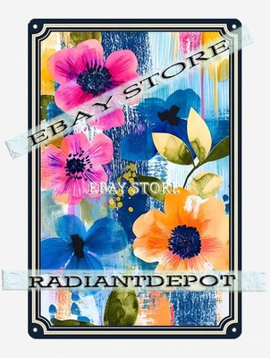 Bold Bloom Metal Tin Sign Bright Flower Abstract Art