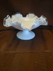 Vintage Fenton White Milk Glass Silver Clear Crest Footed Candy Dish