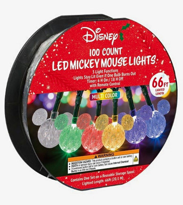 Disney Mickey Mouse 100 LED String Lights Multicolor 66 ft Green Wire Remote