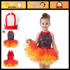 Sequin Dance Tutu Dress for Girls, Halter Neck Ballet Jazz Tap Outfit 2-12Y