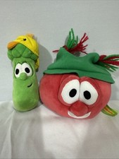 Vintage Veggie Tales Beanbag Plush Bob Tomato  Larry Cucumber Lot Stuffed Toys