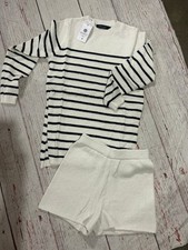 NWT Women's Striped 2 Piece Sweater Set Long Sleeve Shorts Lounge Sets